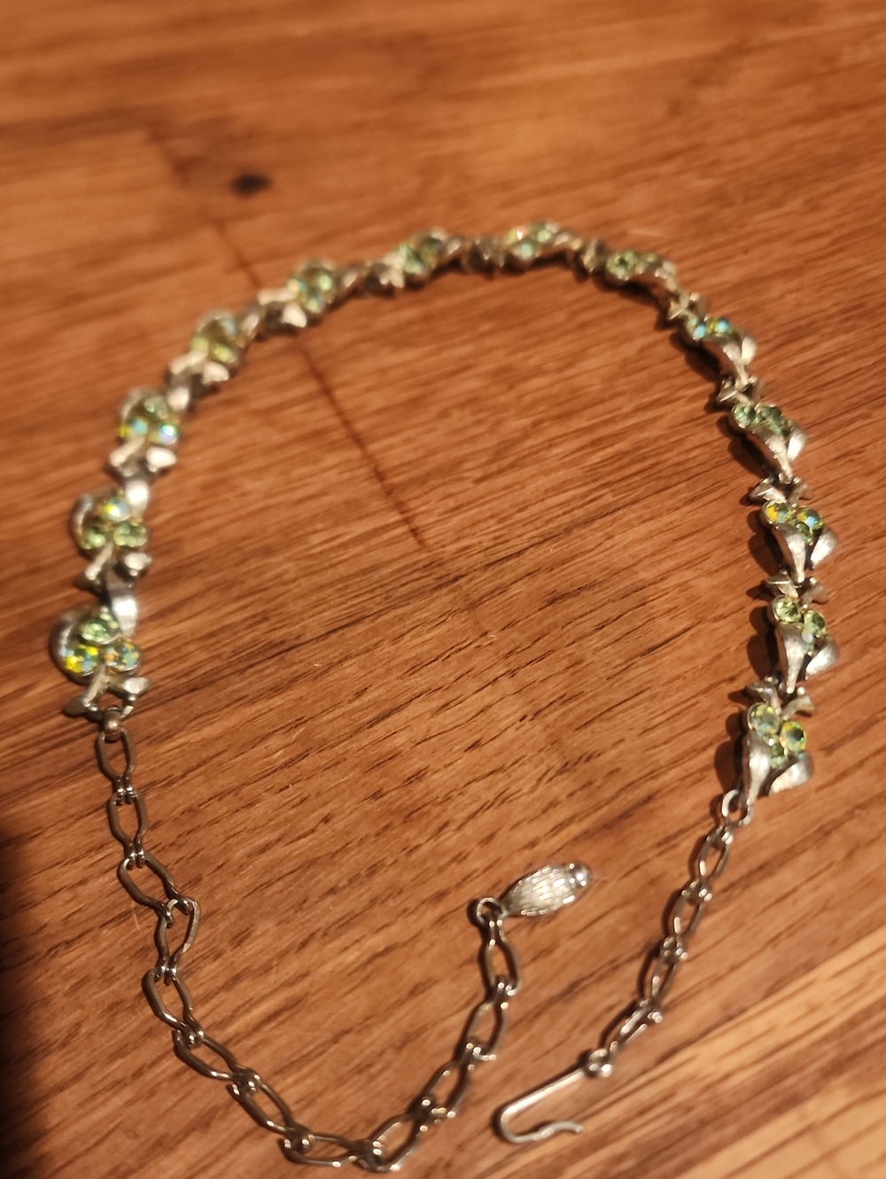 Gold-tone Green Crystal Floral Link Bracelet